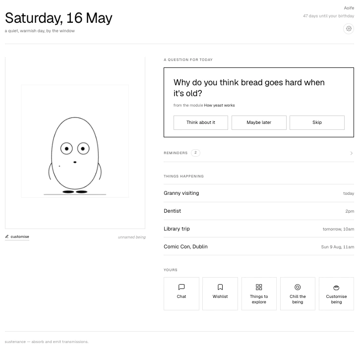 The child's own dashboard with a customisable companion creature